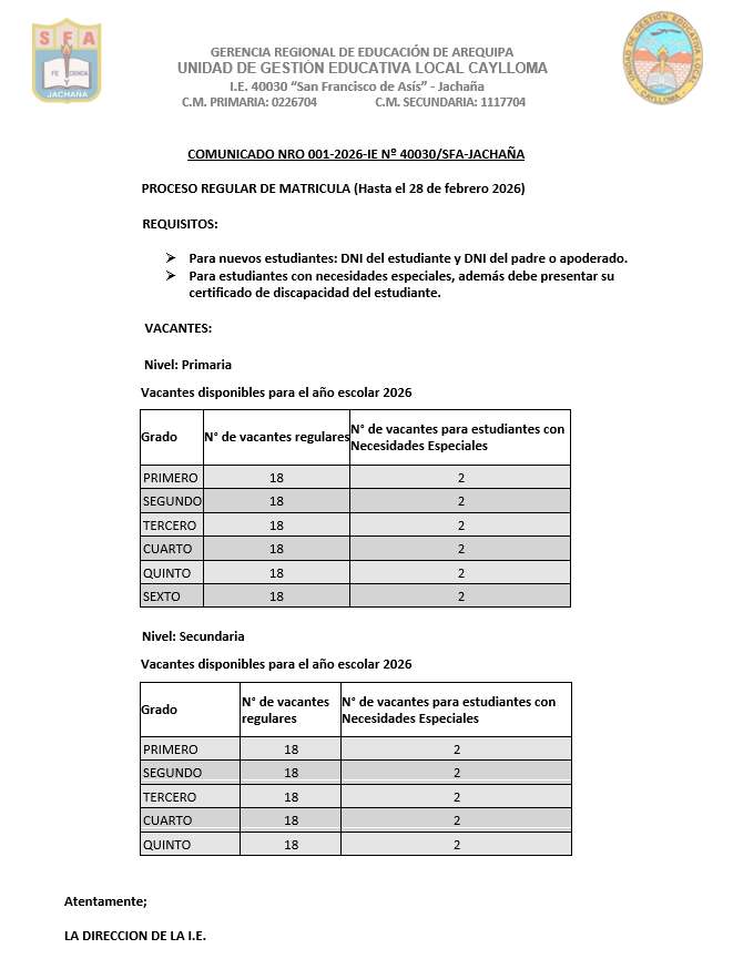 INVITACIÓN A MATRÍCULA 2026